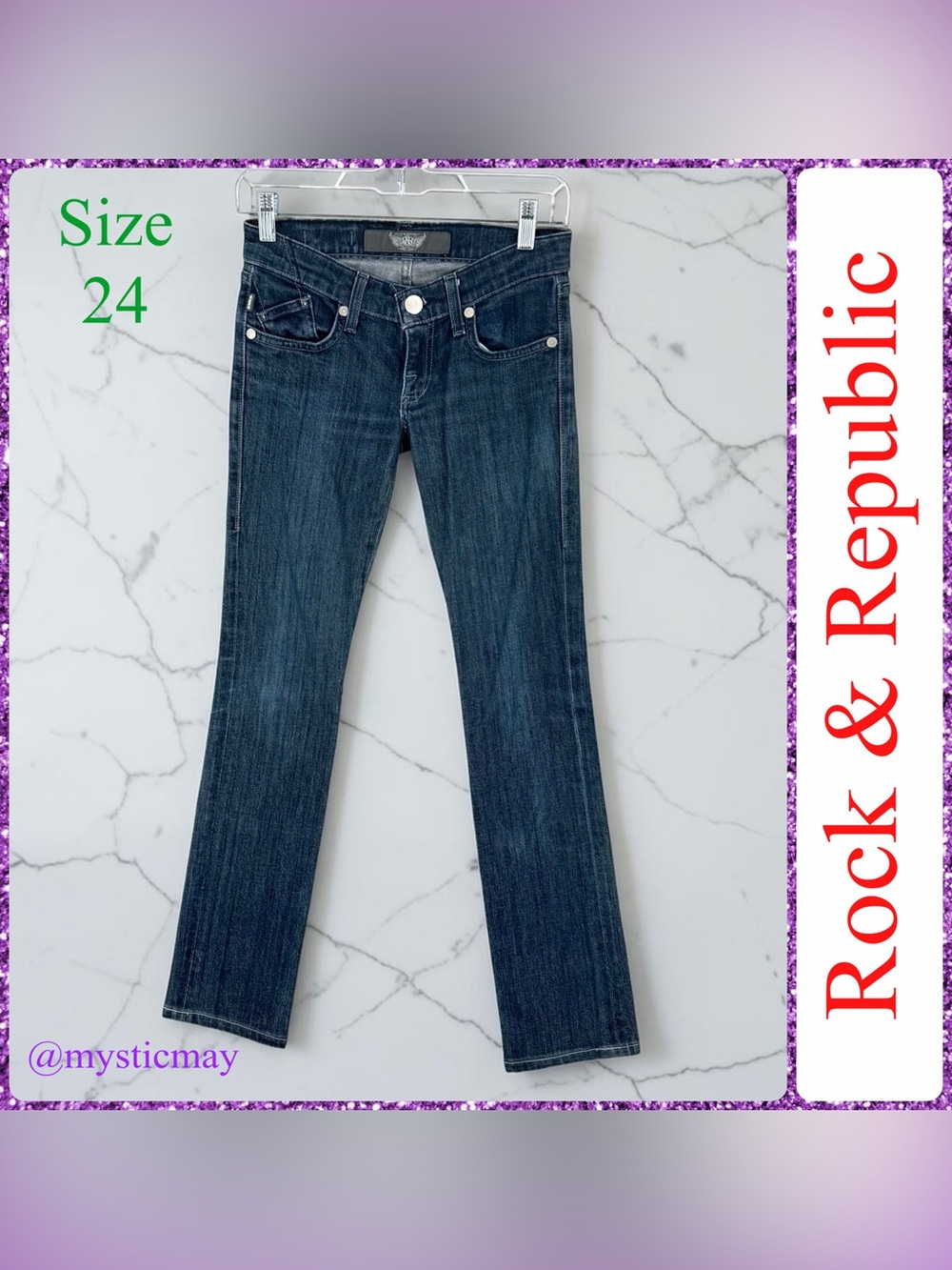 Womens ROCK & REPUBLIC Low Rise Dark Wash Straight Leg Jeans 28” x 31” long
